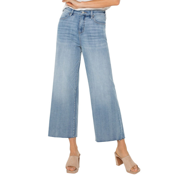 Liverpool Denim - Liverpool Stride High Rise Wide Leg Jeans Cut Raw Hem Medium Weir Canyon Wash 14